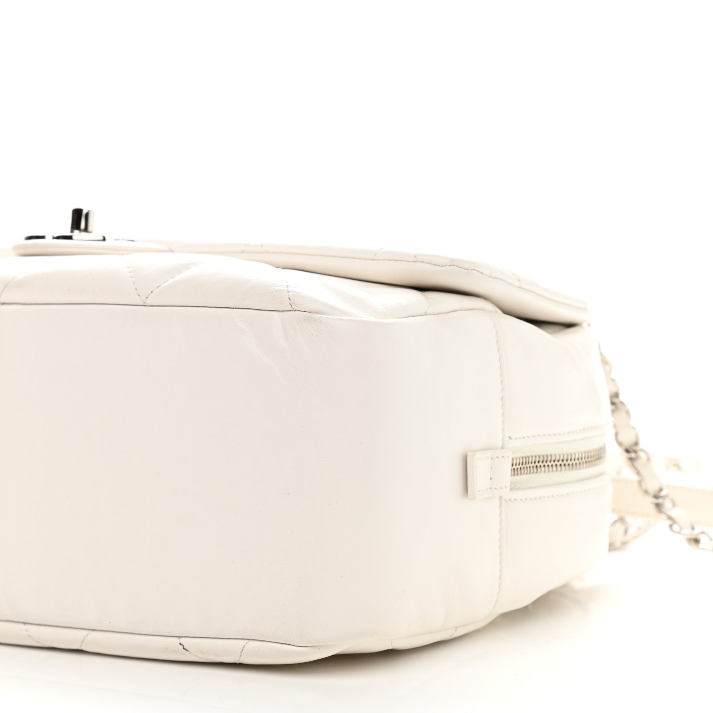 Aged Calfskin Quilted Small Express Bowling Bag White