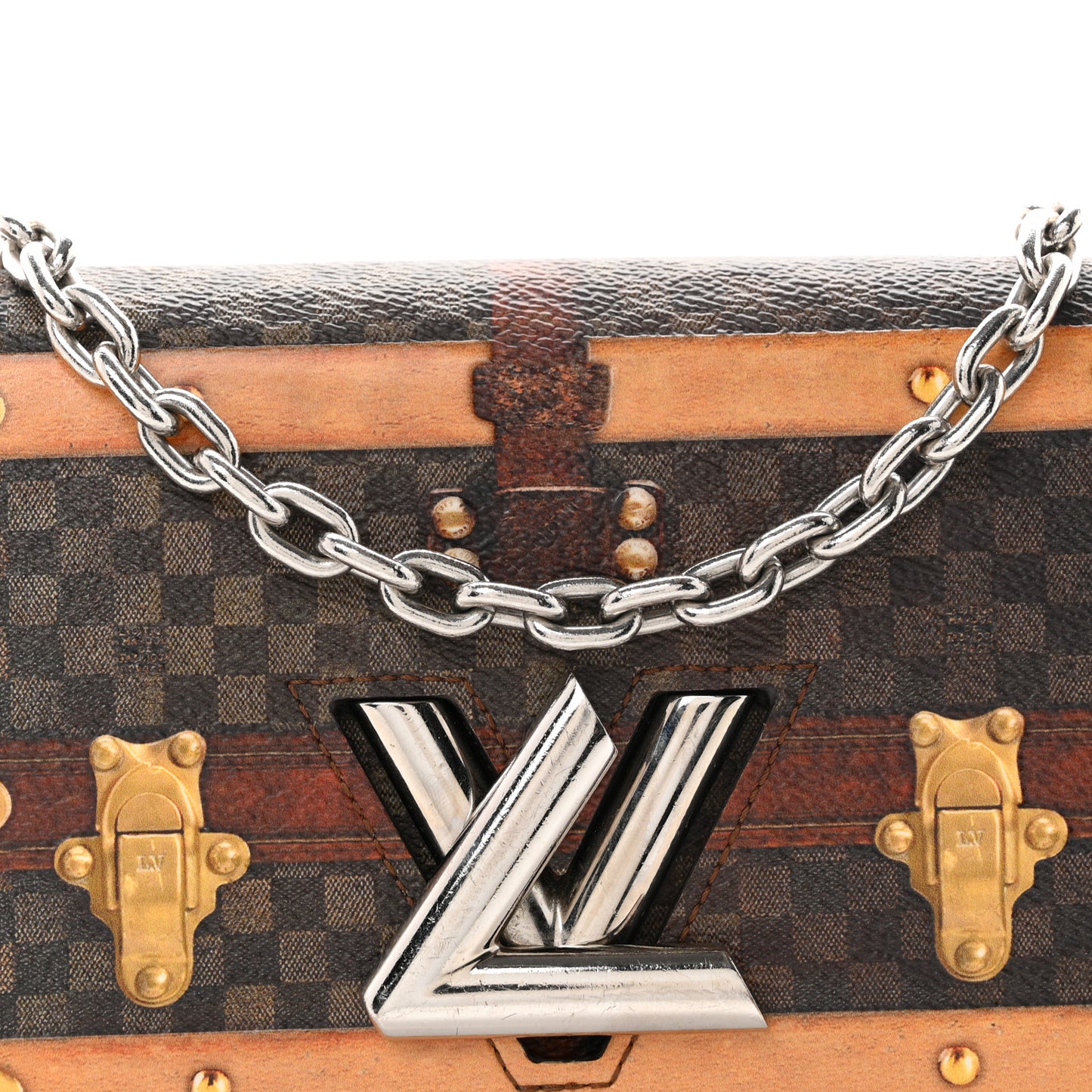Transformed Damier Ebene Time Trunk Twist Chain Wallet