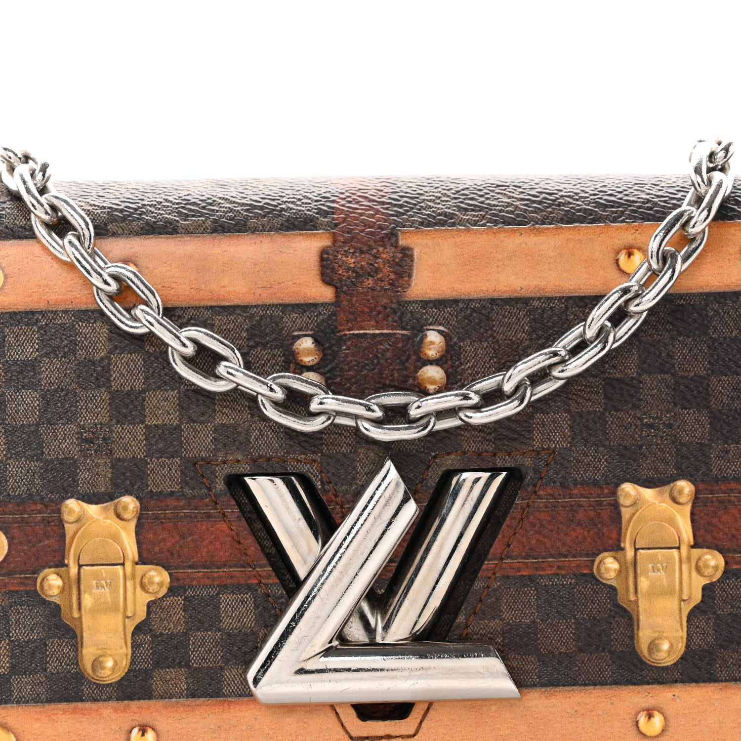 Louis Vuitton Transformed Damier Ebene Time Trunk Twist Chain Wallet 7 of 9