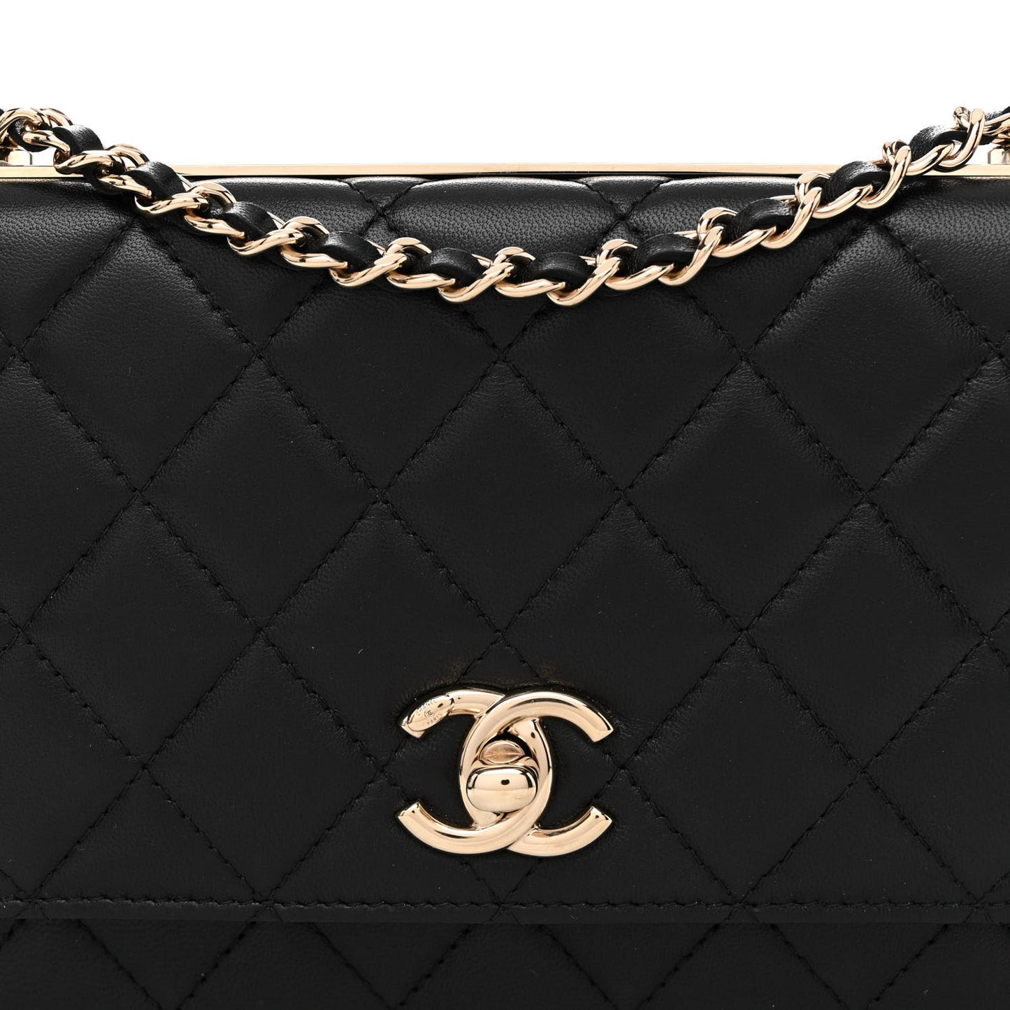 Lambskin Quilted Trendy CC Wallet On Chain WOC Black