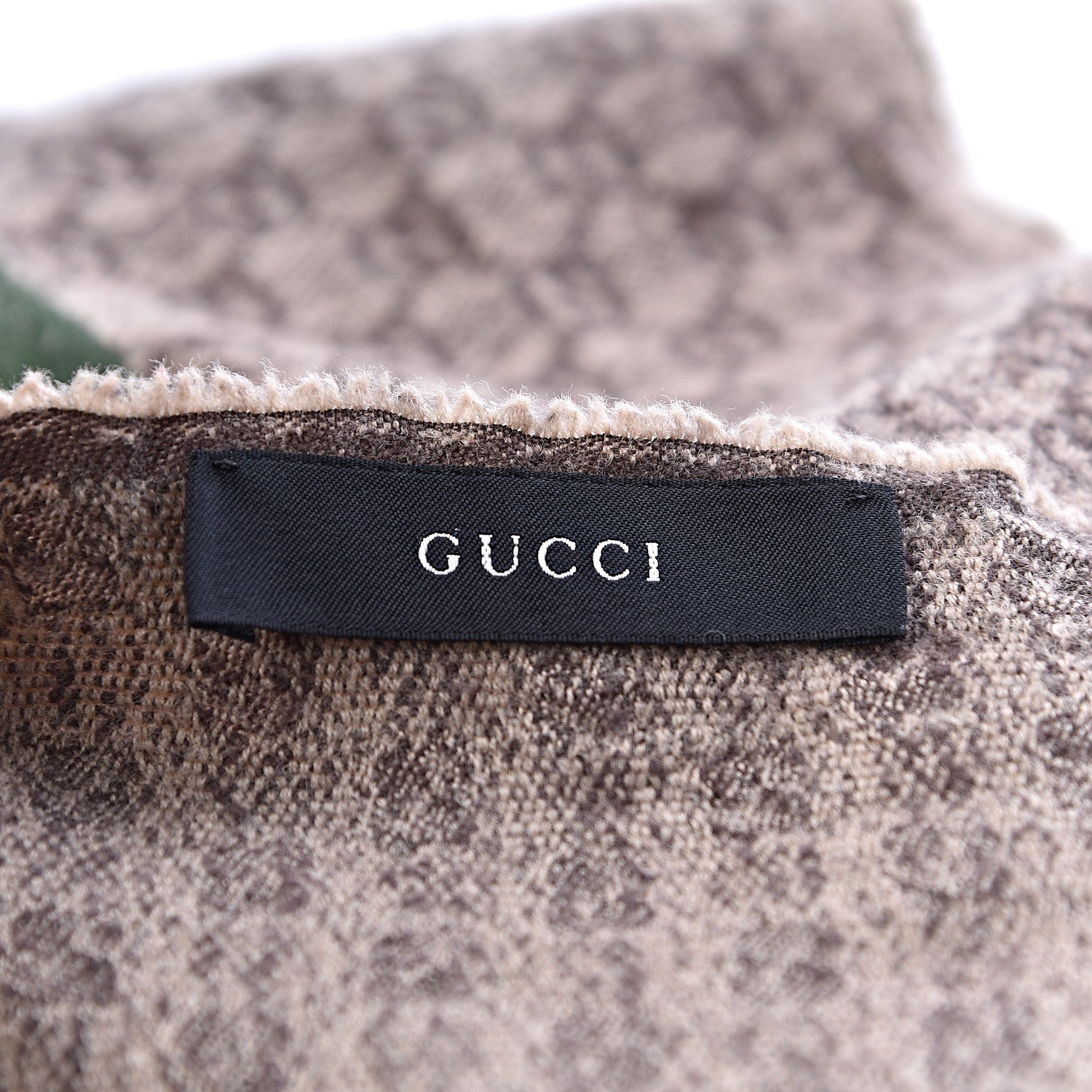 Gucci Wool Silk GG Monogram Web Verbier Fringe Scarf Light Brown Dark Green 4 of 4