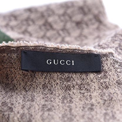 Gucci Wool Silk GG Monogram Web Verbier Fringe Scarf Light Brown Dark Green 4 of 4