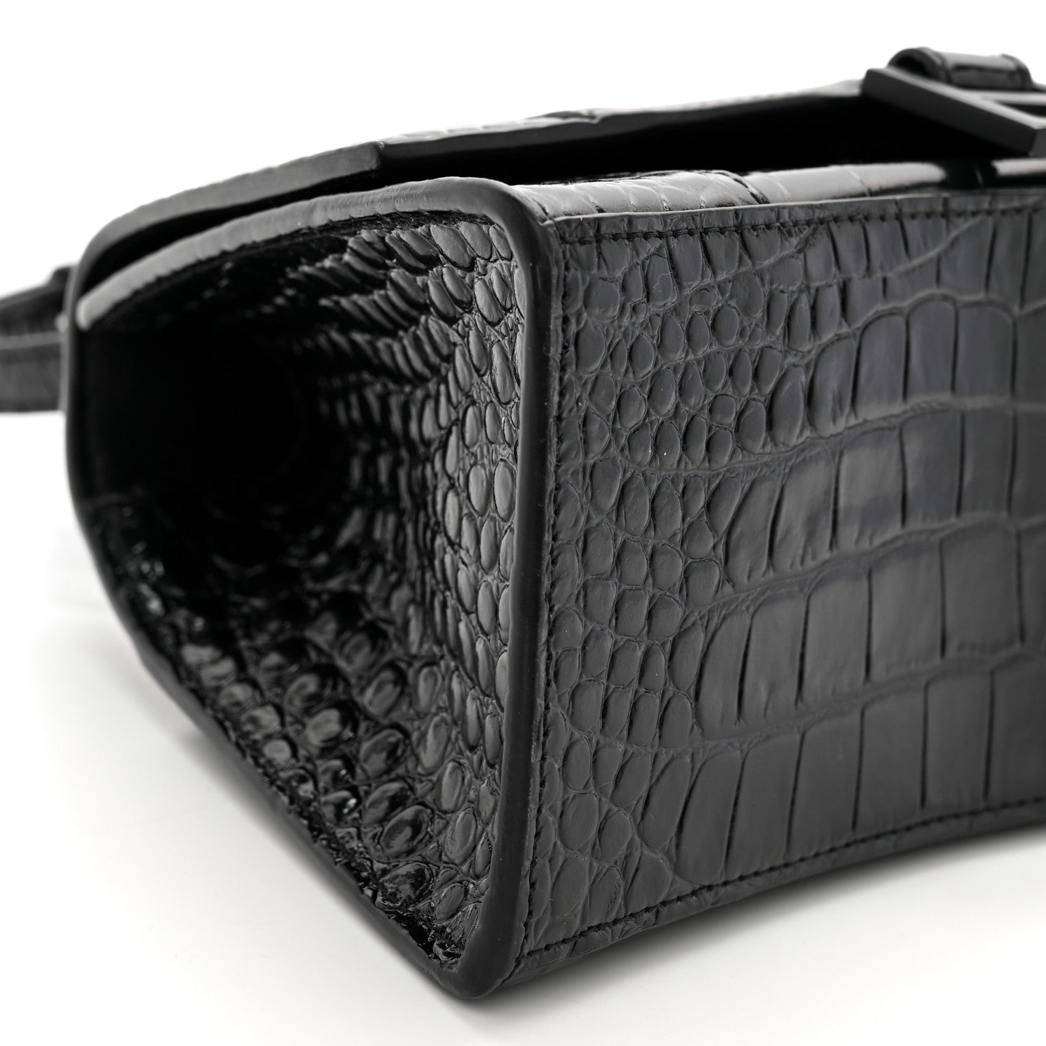 Balenciaga Shiny Calfskin Monochrome Crocodile Embossed Small Hourglass Top Handle Bag Black 9 of 11