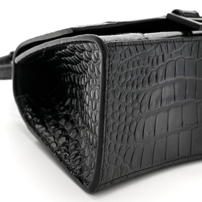 Balenciaga Shiny Calfskin Monochrome Crocodile Embossed Small Hourglass Top Handle Bag Black 9 of 11
