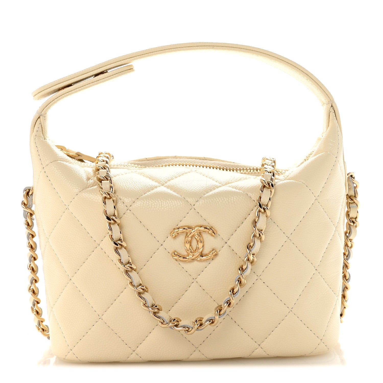 Chanel Caviar Quilted Hobo Clutch With Chain White 1 of 11