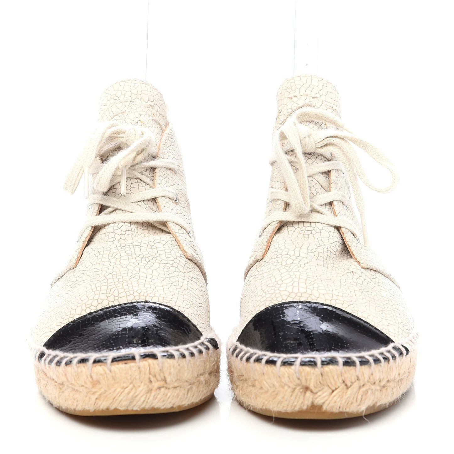 Crackled Calfskin High Top Espadrilles 39 Light Beige Black