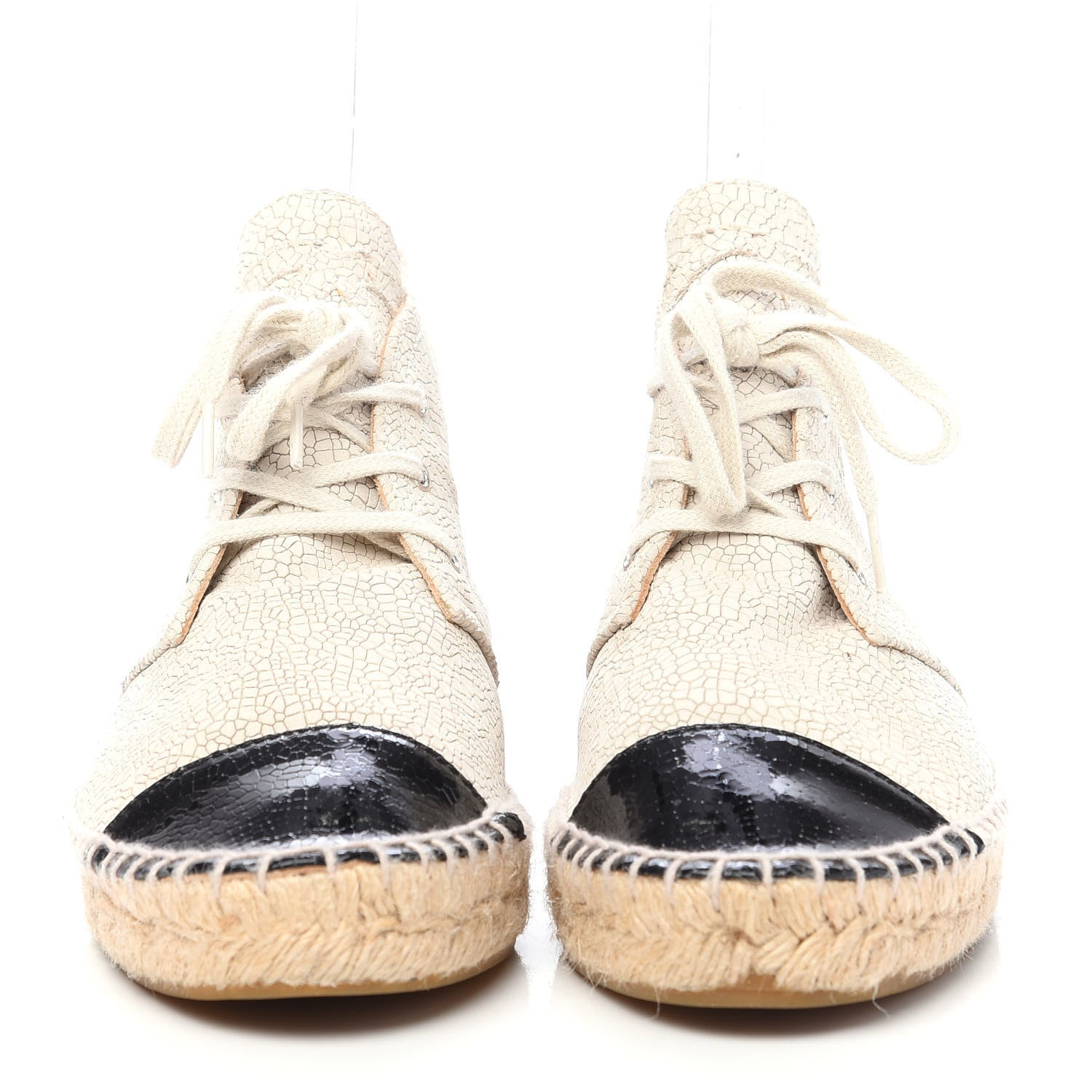 Chanel Crackled Calfskin High Top Espadrilles 39 Light Beige Black 2 of 8