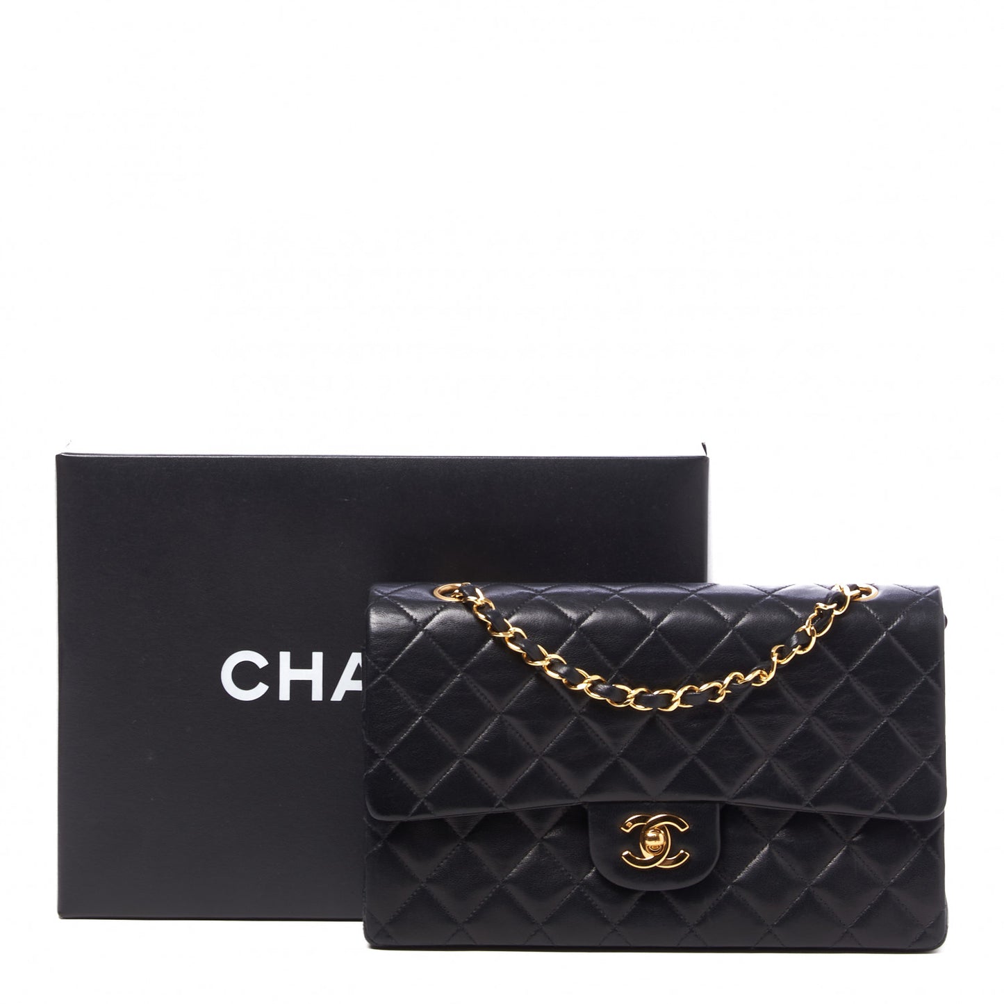 Lambskin Quilted Medium Double Flap Black