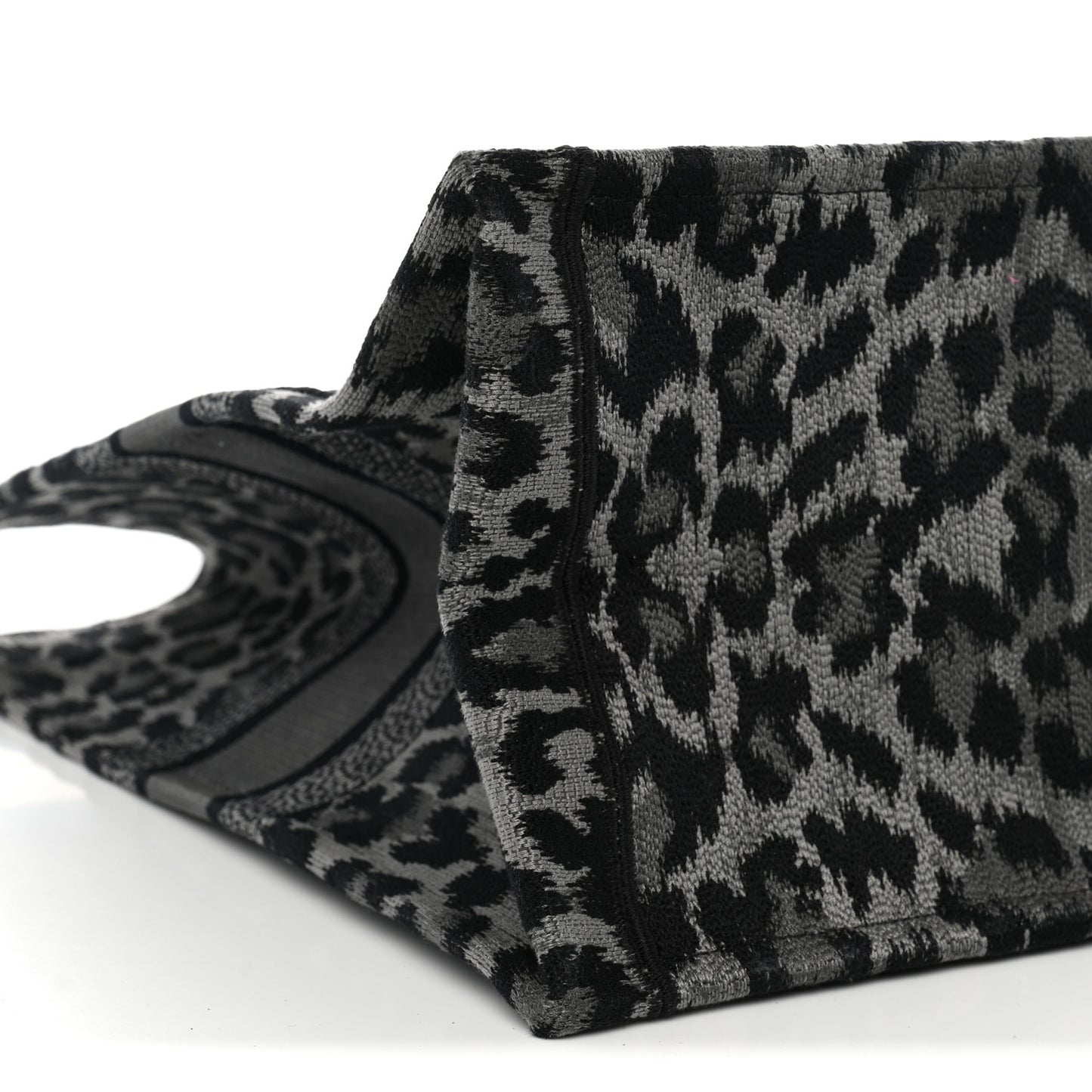 Canvas Mizza Embroidered Large Leopard Book Tote Grey