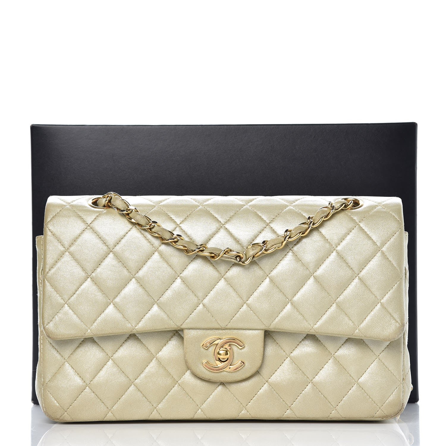 Chanel Metallic Lambskin Quilted Medium Double Flap Light Gold 22 of 22