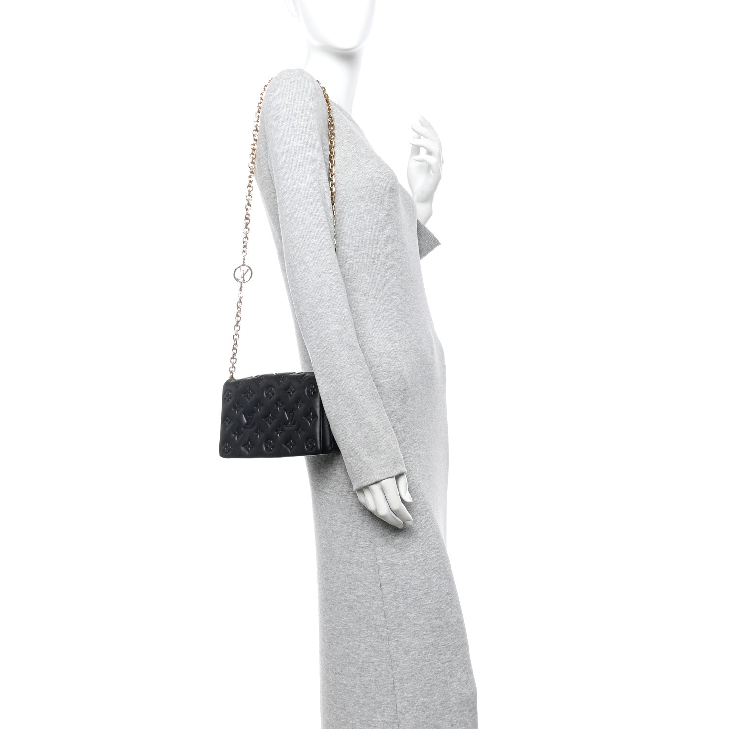 Louis Vuitton Lambskin Embossed Monogram Pochette Coussin Black 2 of 10