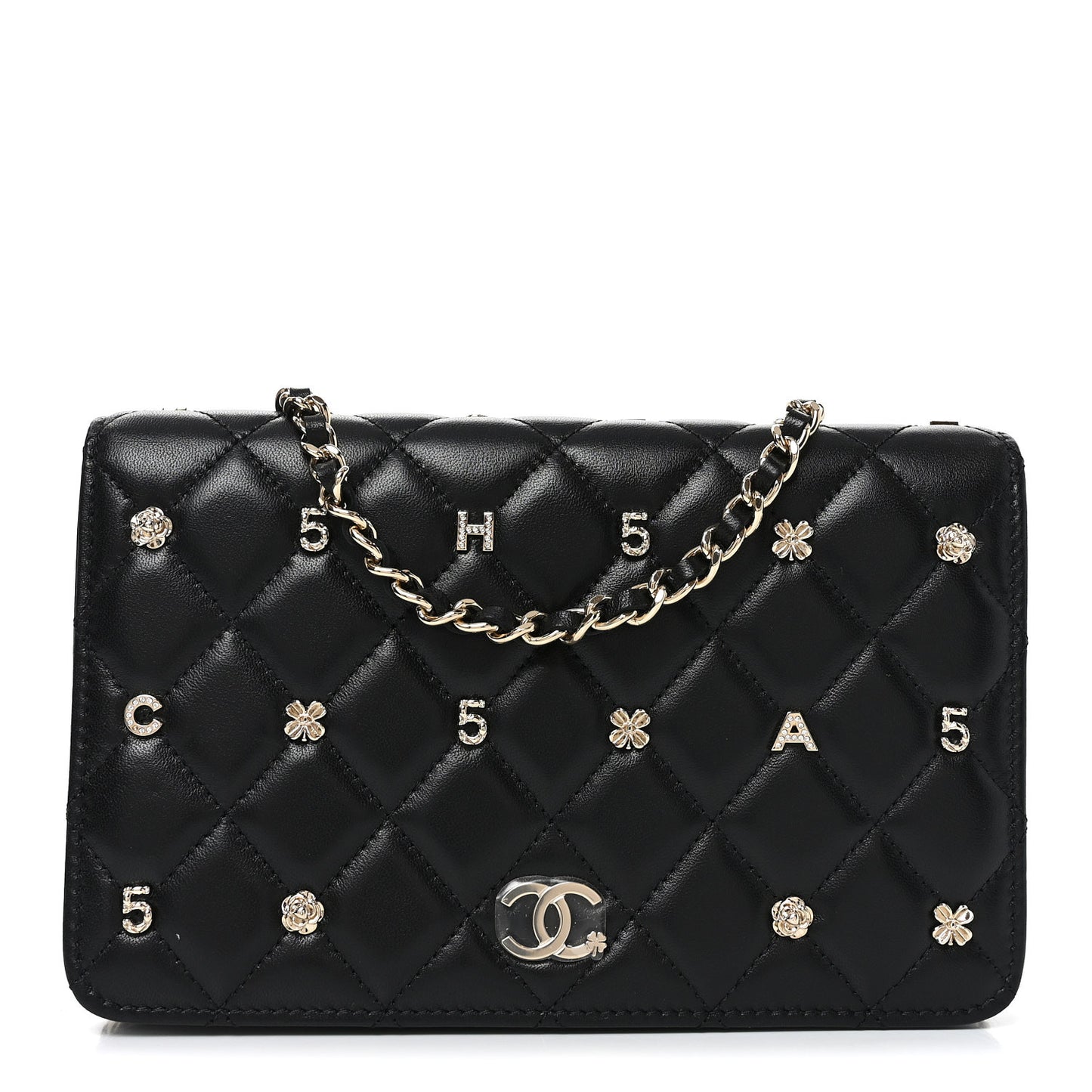 Lambskin Quilted All About Chanel Charm Wallet On Chain WOC Black