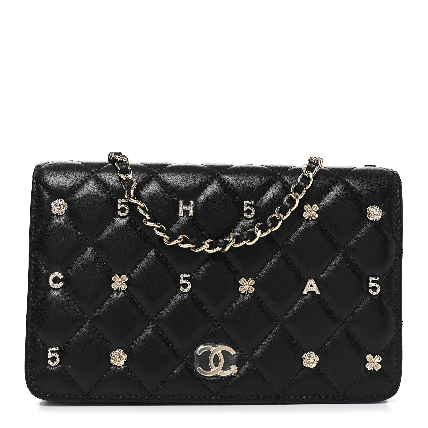 Chanel Lambskin Quilted All About Chanel Charm Wallet On Chain WOC Black 1 of 11