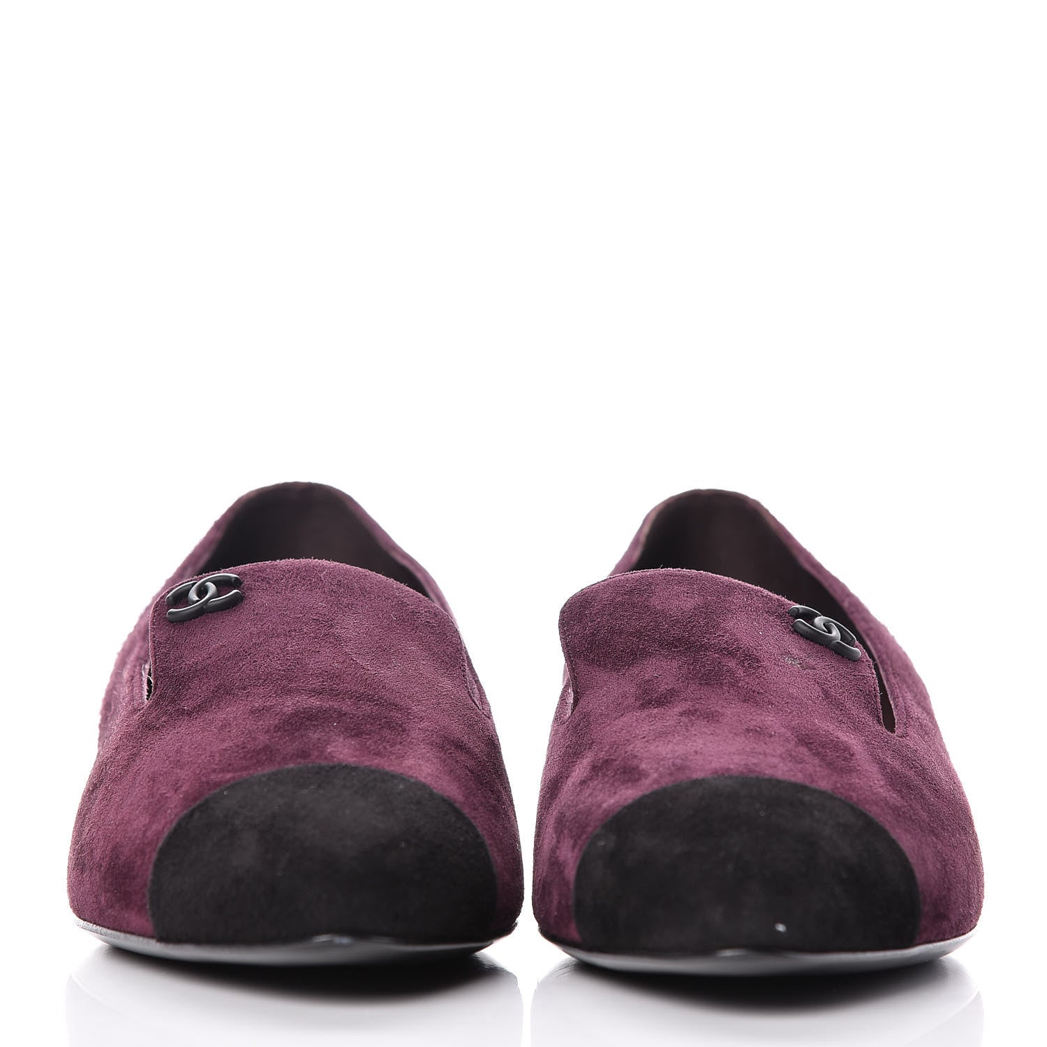 Chanel Suede Cap Toe Moccasin Loafers 38.5 Burgundy Black 2 of 10