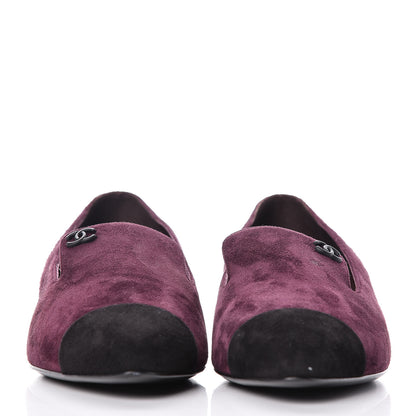 Chanel Suede Cap Toe Moccasin Loafers 38.5 Burgundy Black 2 of 10