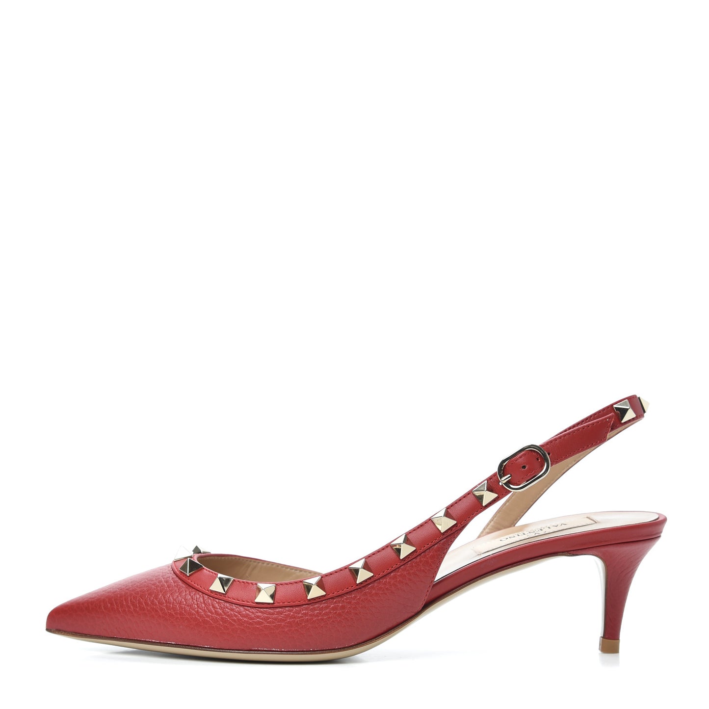 Pebbled Calfskin Rockstud Half D'Orsay Slingback 50mm Pumps 37.5 Rosso Valentino