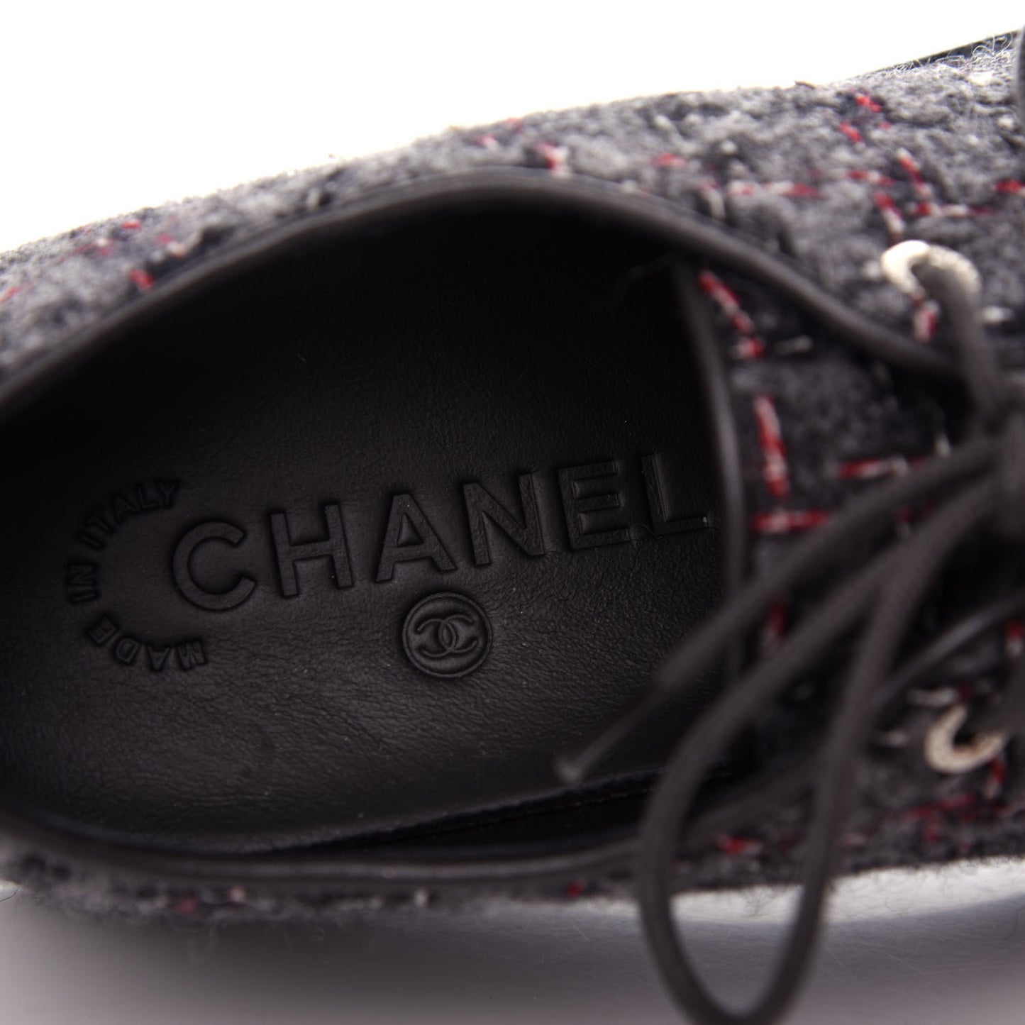 Lambskin Tweed Sneakers 36 Black Grey Red