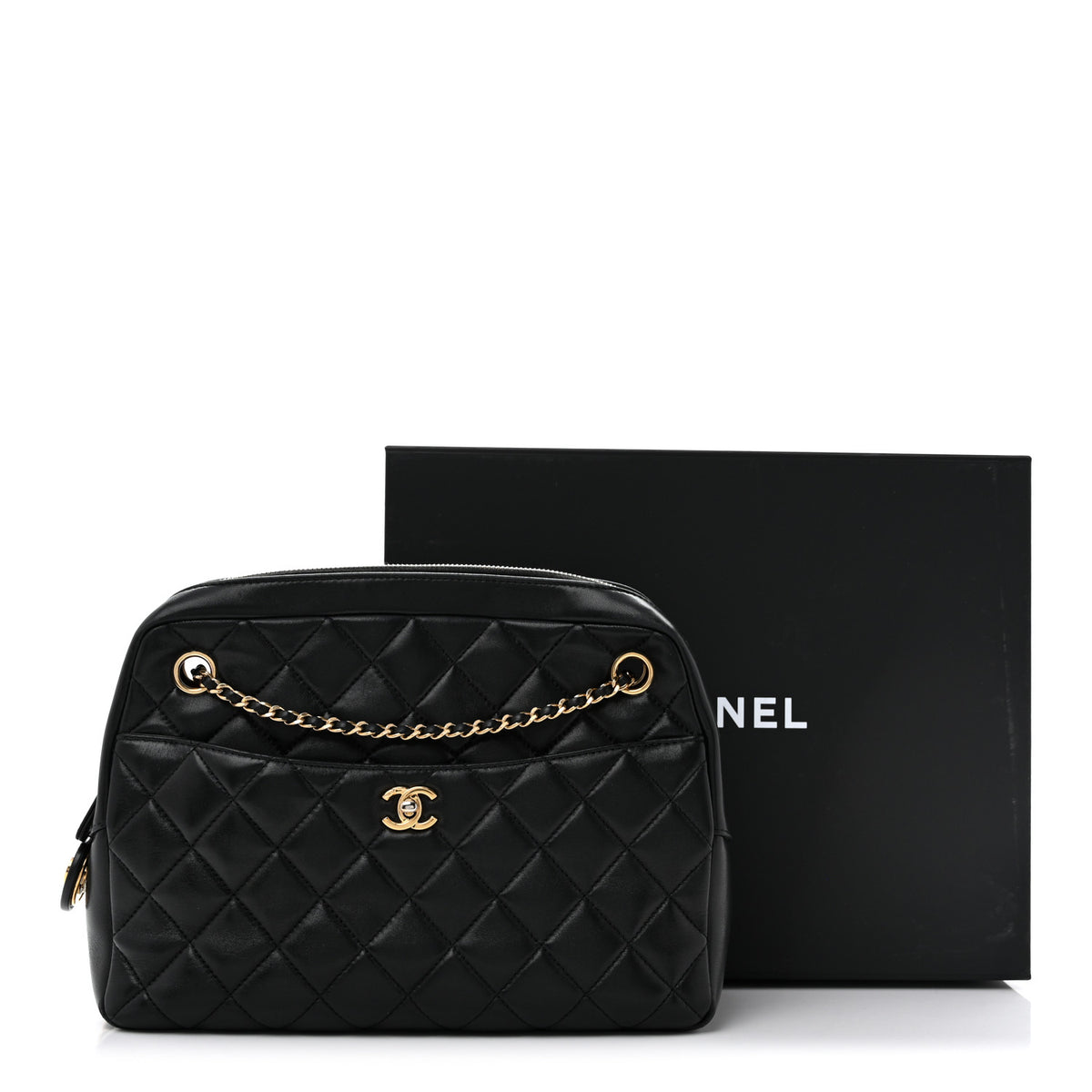 Chanel Lambskin Quilted Large Camera Case Black 13 of 13