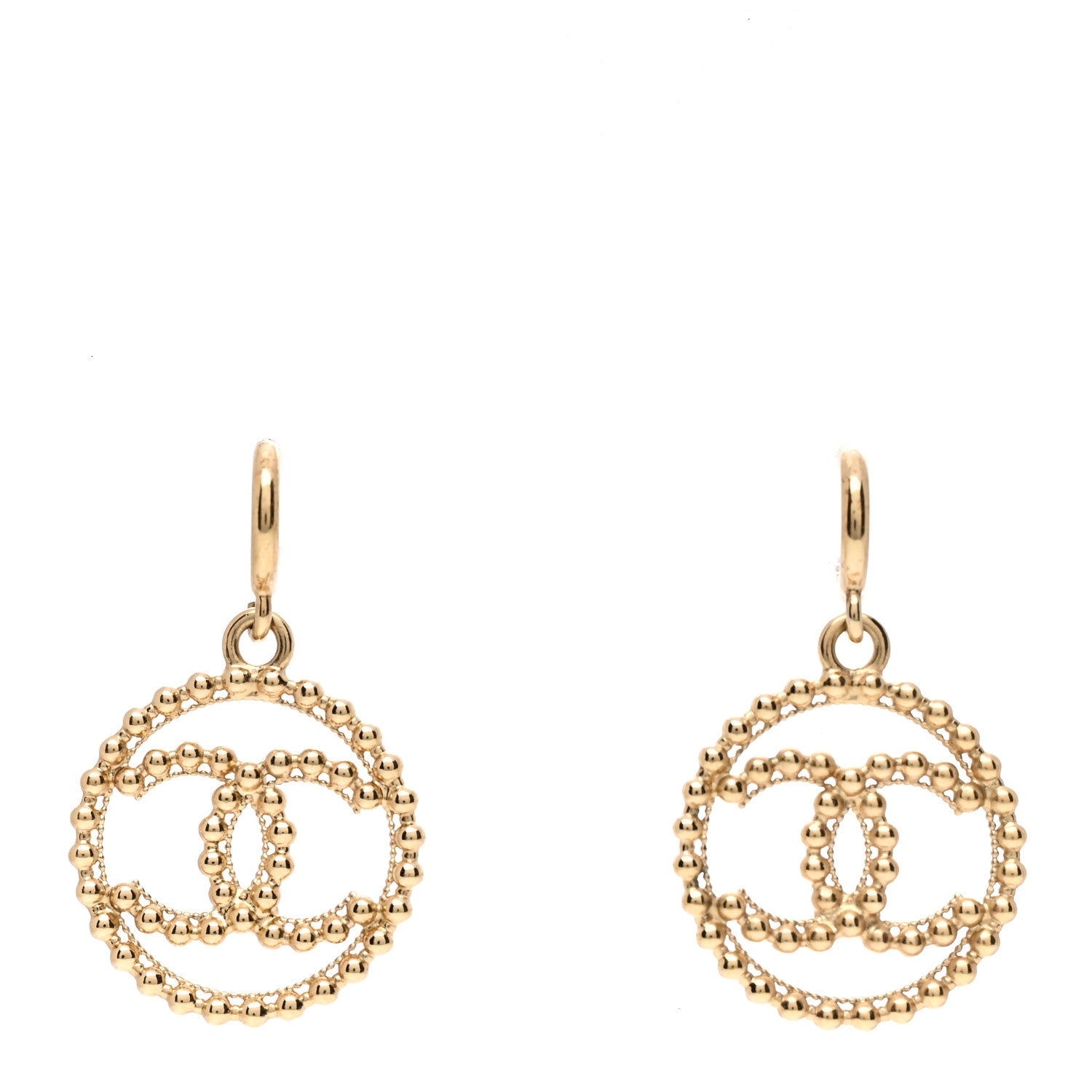 Chanel Metal Bead Round CC Drop Earrings Gold 1 of 4