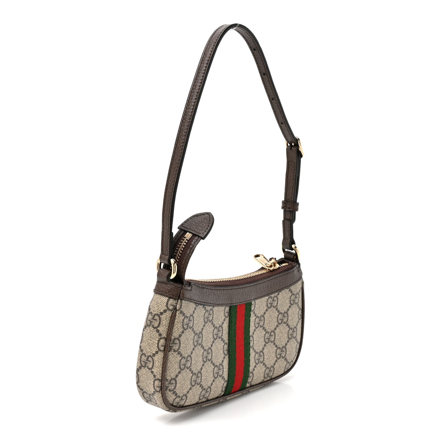 Gucci GG Supreme Monogram Textured Dollar Calfskin Web Mini Ophidia Shoulder Bag Beige Ebony New Acero 3 of 10