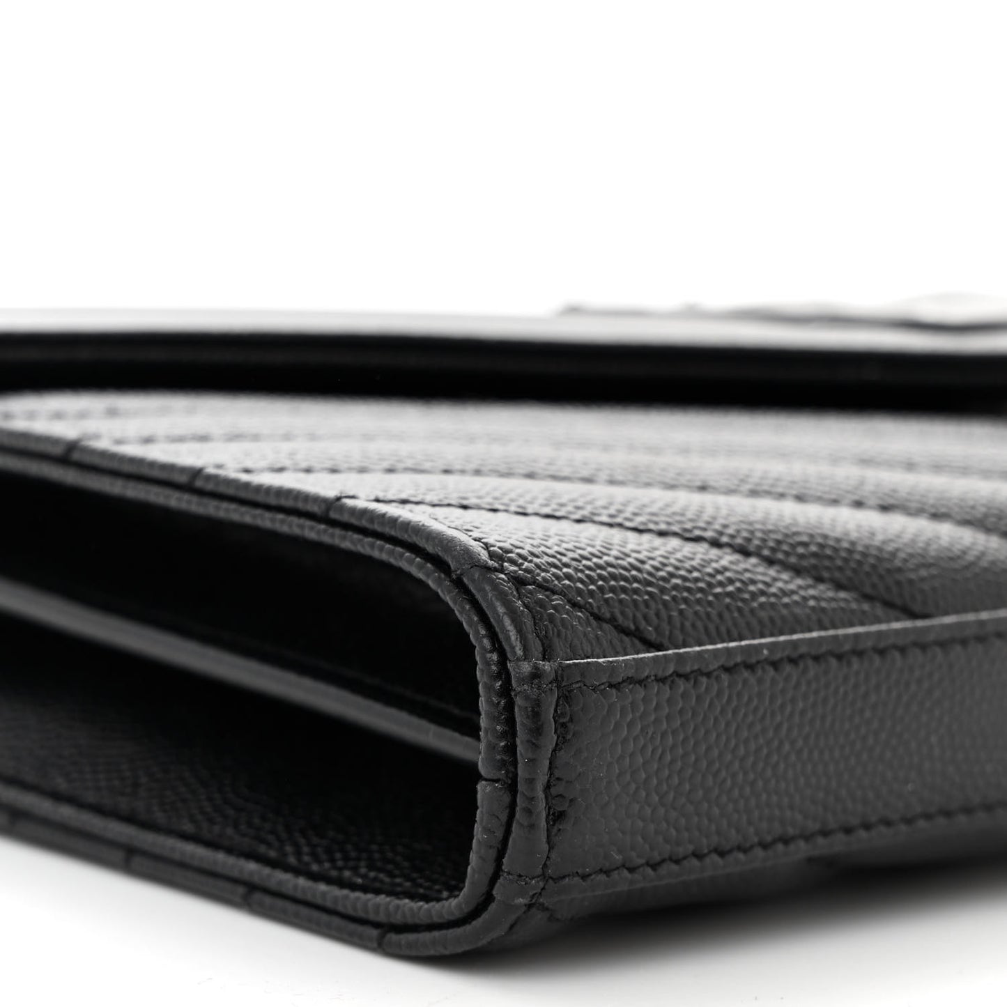 Grain De Poudre Matelasse Chevron Monogram Monochrome Chain Wallet Black