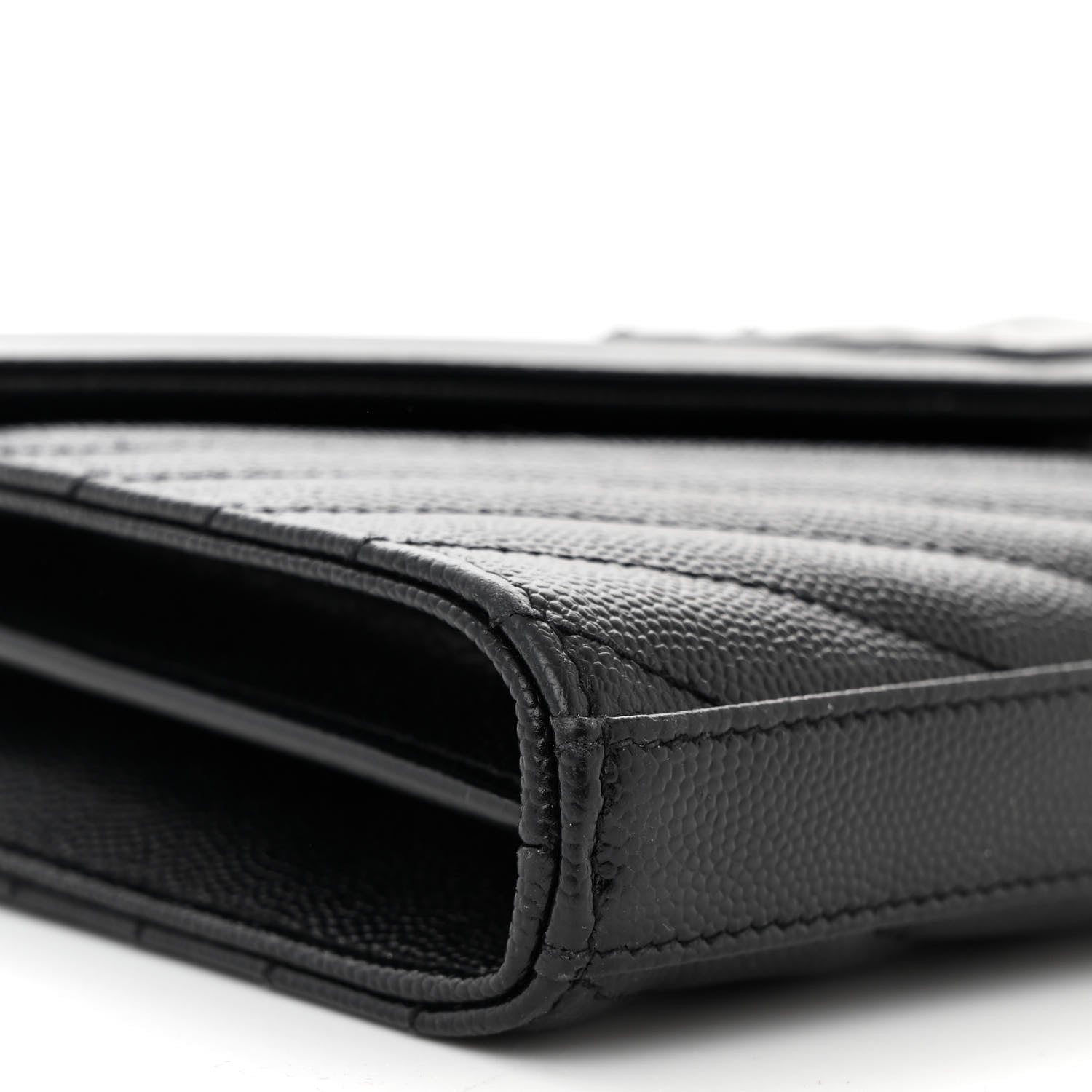 Saint Laurent Grain De Poudre Matelasse Chevron Monogram Monochrome Chain Wallet Black 9 of 11