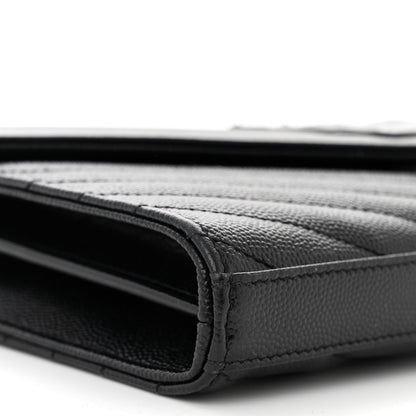 Saint Laurent Grain De Poudre Matelasse Chevron Monogram Monochrome Chain Wallet Black 9 of 11