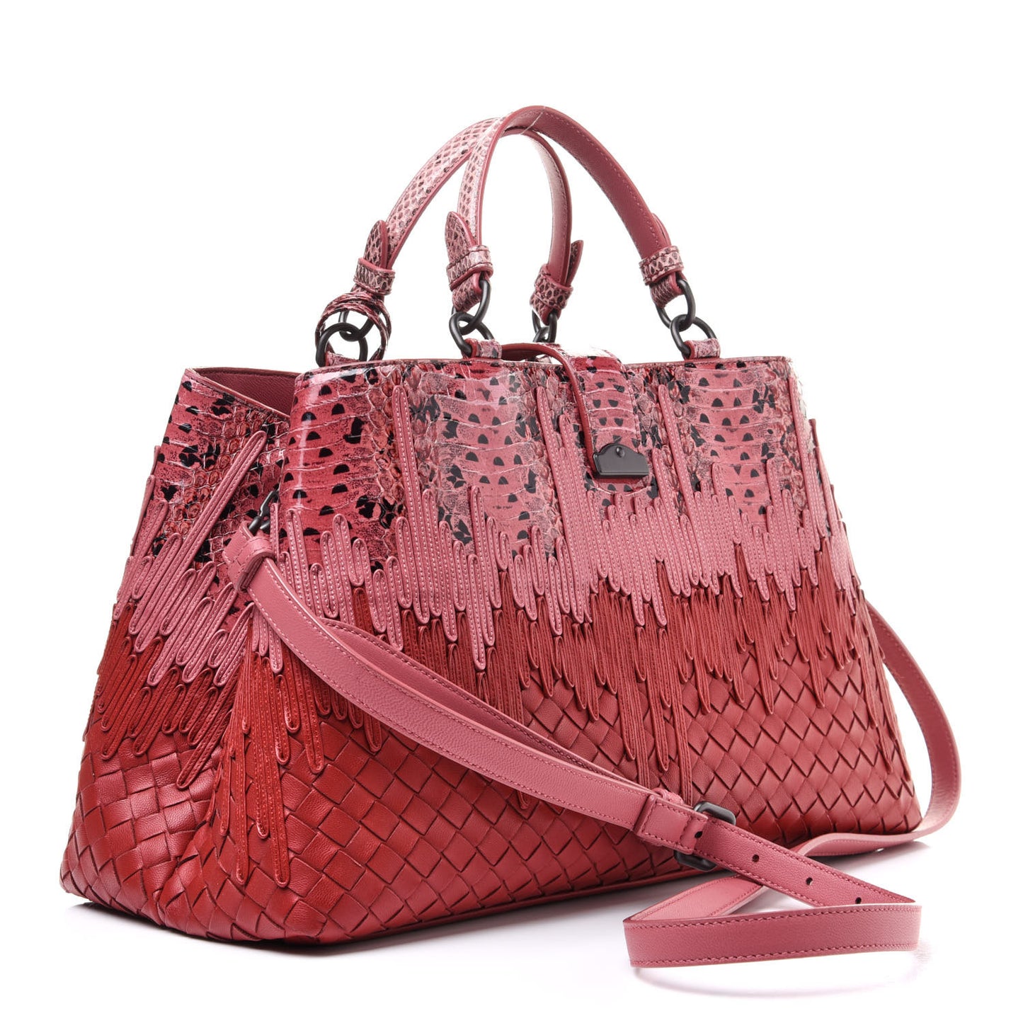 Nappa Intrecciato Snakeskin Large Flow Wave Tote Red