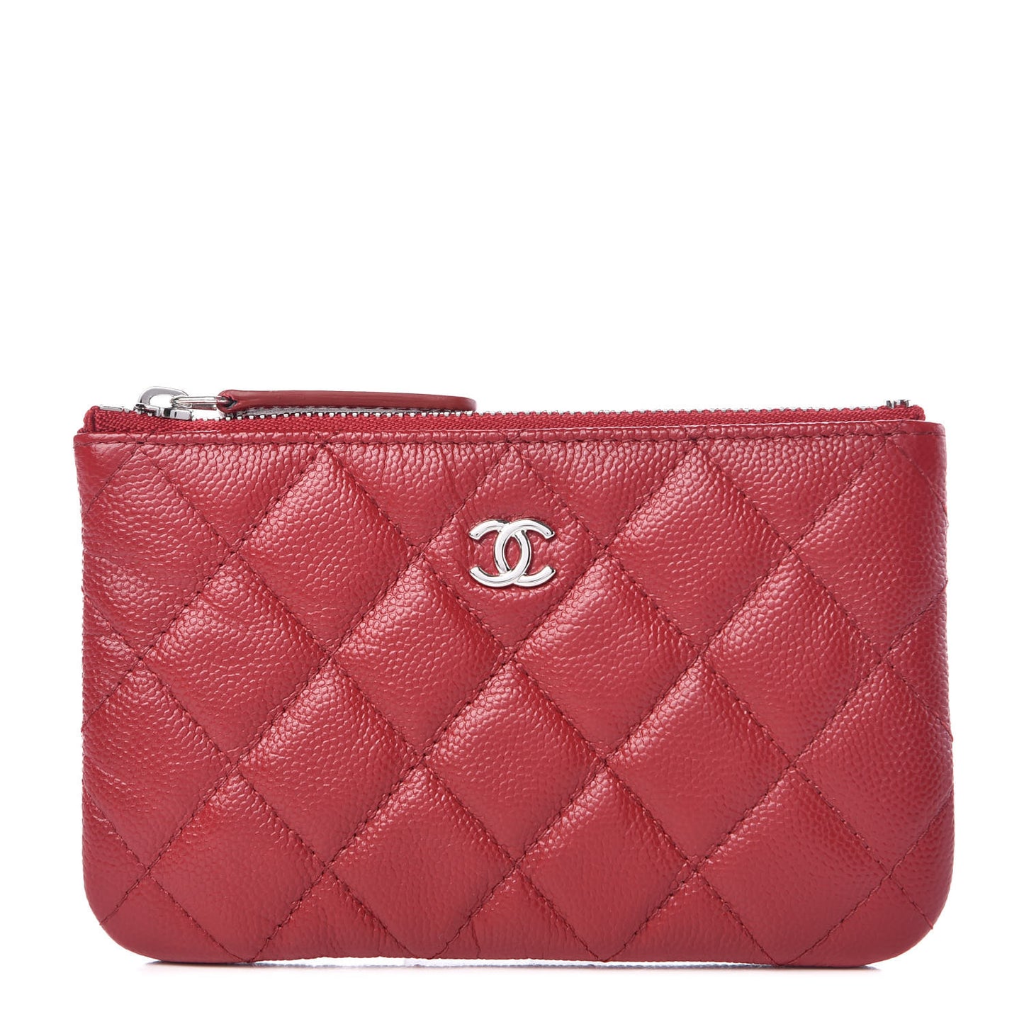 Caviar Quilted Small Cosmetic Case Dark Red