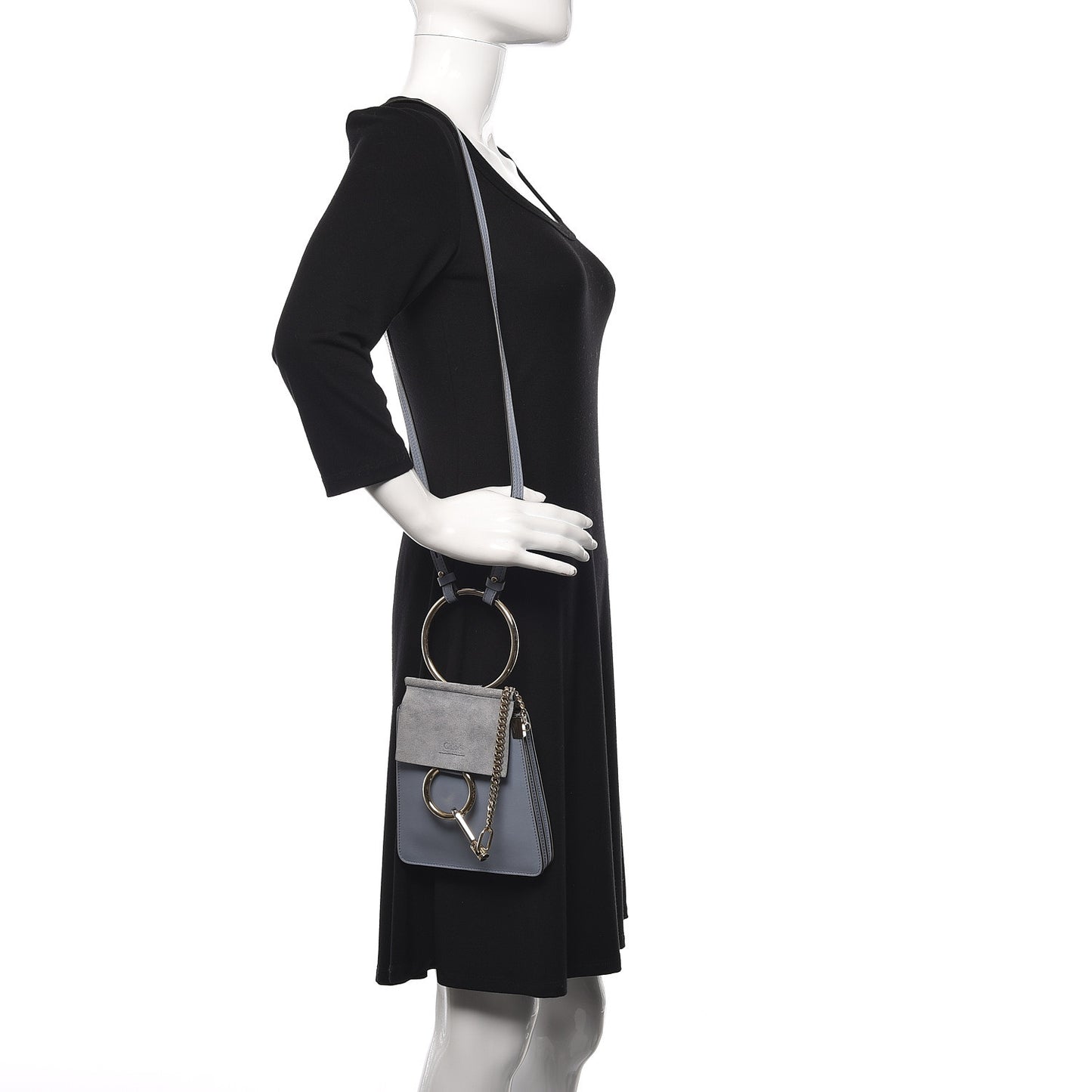 Suede Calfskin Mini Faye Bracelet Bag Washed Blue