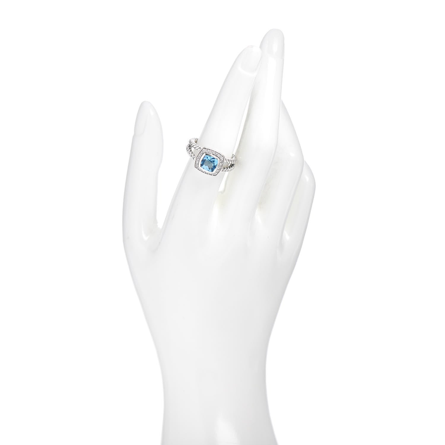 David Yurman Sterling Silver Diamond Blue Topaz 7mm Petite Albion Ring 54 7 2 of 5