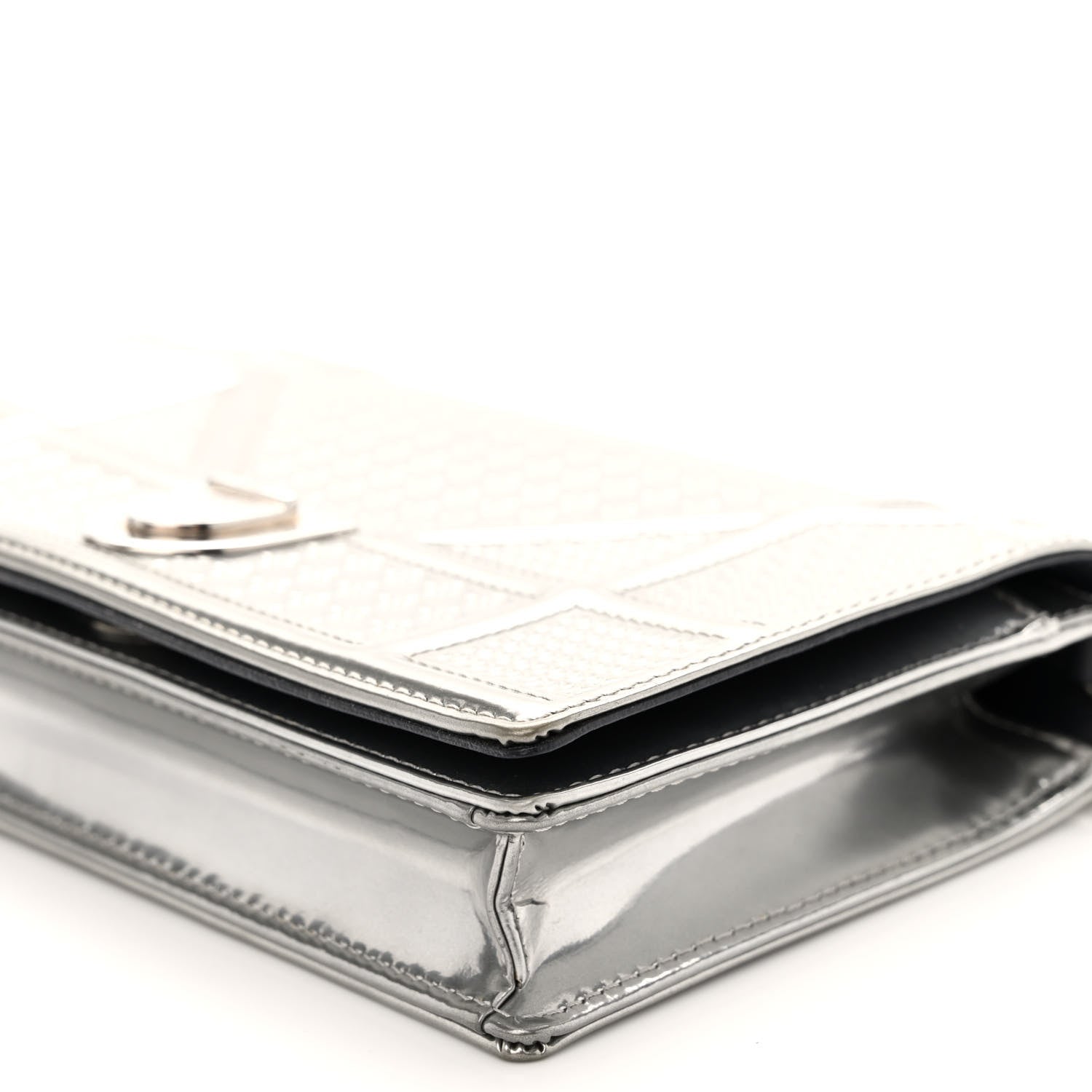 Christian Dior Metallic Patent Micro-Cannage Diorama Wallet on Chain Pouch Silver 9 of 9