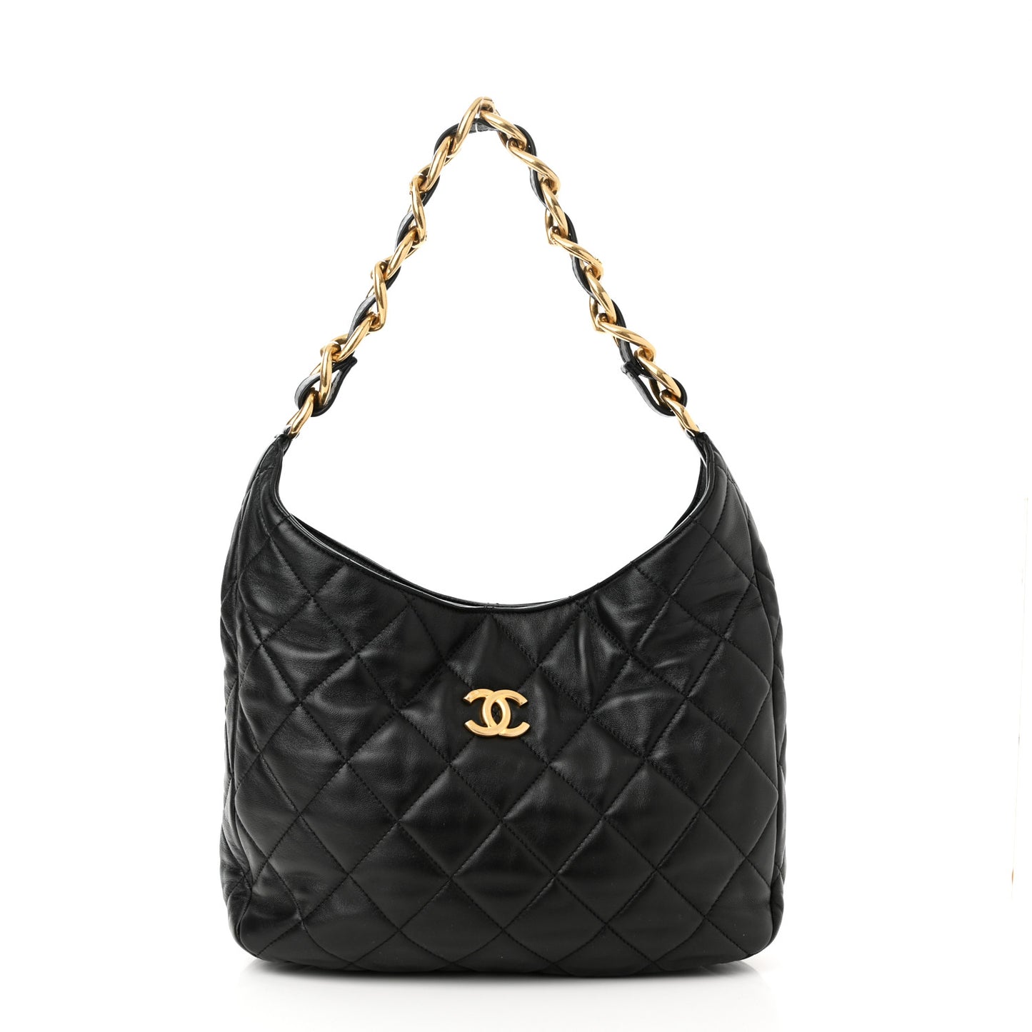 Lambskin Quilted Large CC Funky Town Hobo Black