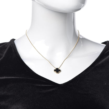 Van Cleef & Arpels 18K Yellow Gold Black Onyx Vintage Alhambra Pendant Necklace 2 of 7