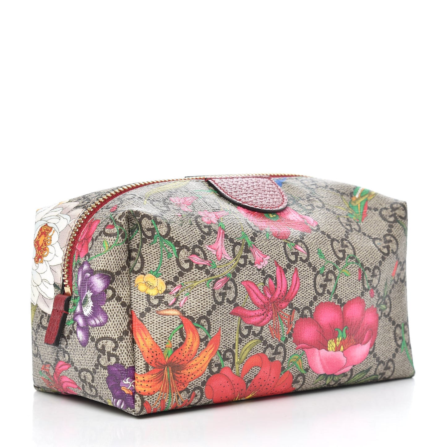 Soft GG Supreme Monogram Flora Calfskin Medium Ophidia Cosmetic Case Beige Ebony Multicolor Rosso