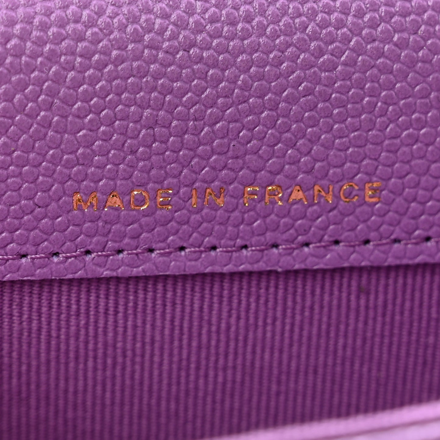 Caviar Quilted Flap Card Holder Wallet Purple
