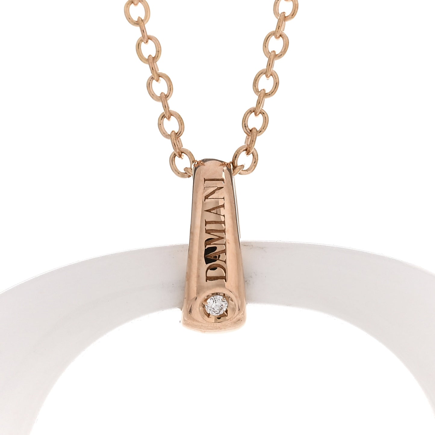 18K Pink Gold Diamond White Agate D.Lace Pendant Necklace White