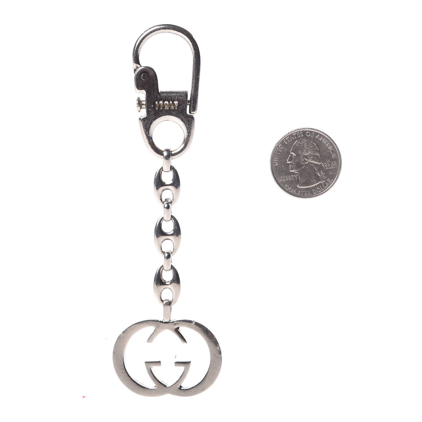 Metal Interlocking GG Key Charm Silver