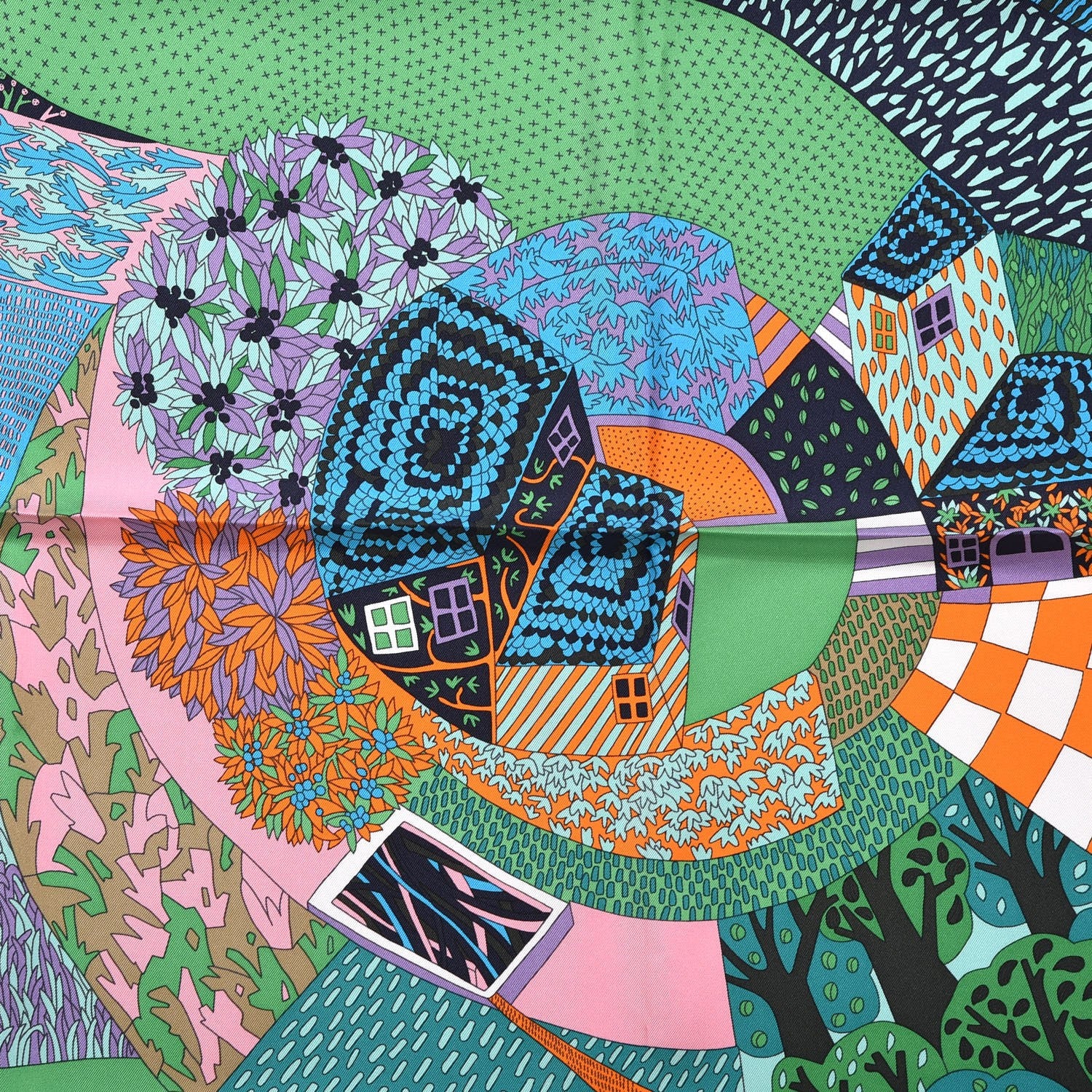 Hermes Silk A Travers Champs Scarf 90 Bleu Vert Rose 3 of 7