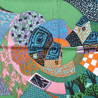 Hermes Silk A Travers Champs Scarf 90 Bleu Vert Rose 3 of 7