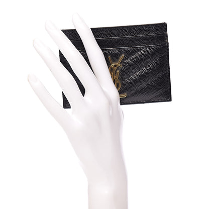 Saint Laurent Grain De Poudre Matelasse Chevron Monogram Credit Card Case Black 2 of 8