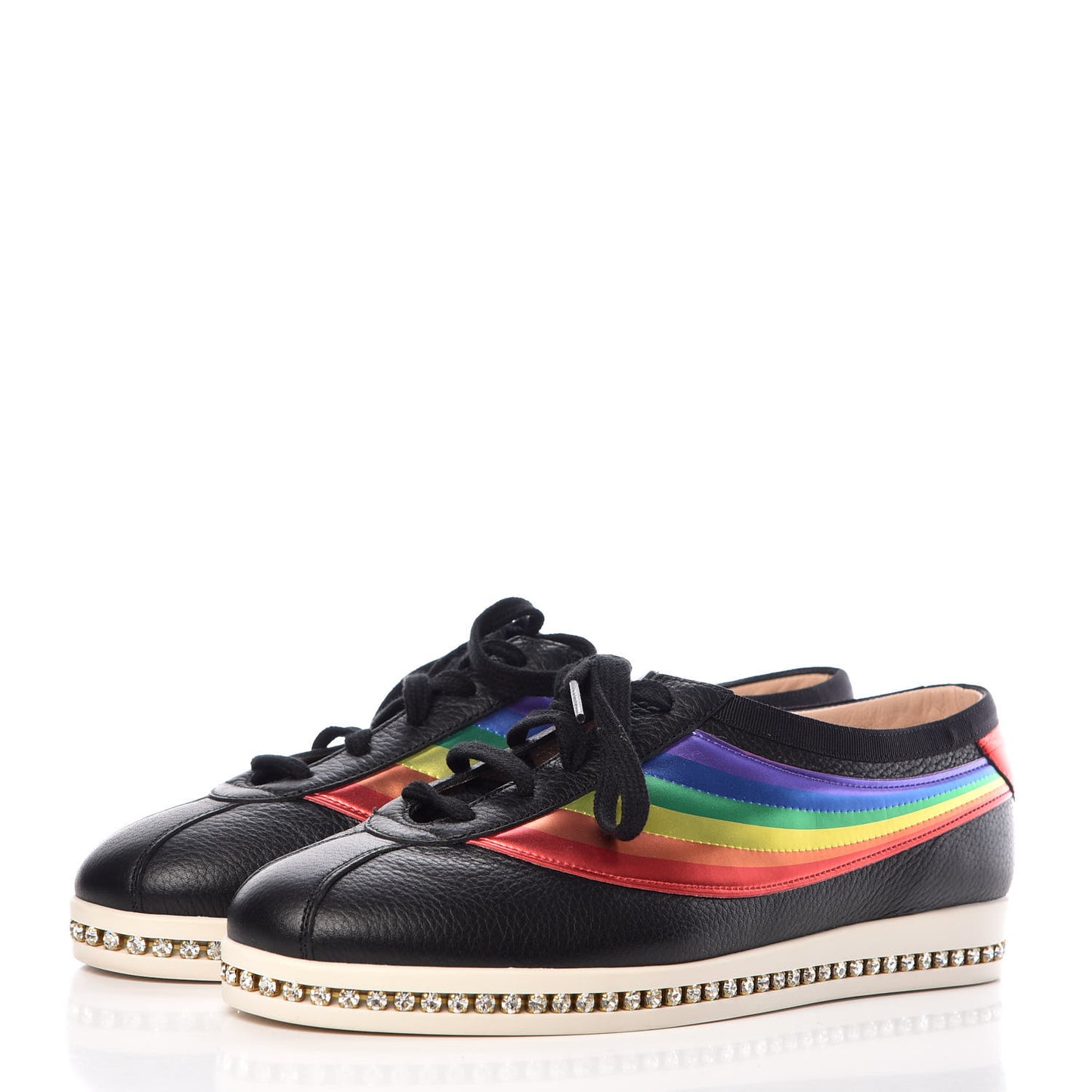 Calfskin Crystal Rainbow Womens Falacer Sneakers 39.5 Black