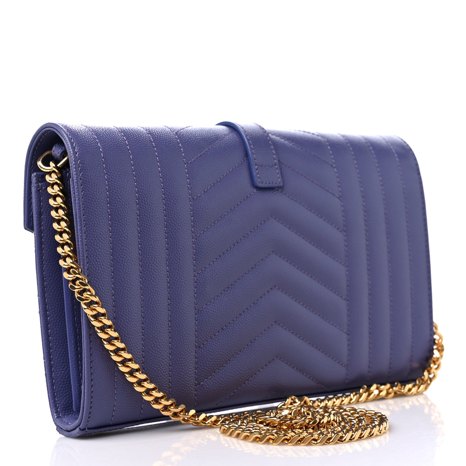 Saint Laurent Grain De Poudre Mixed Matelasse Triquilt Monogram Chain Wallet Mauve 3 of 10