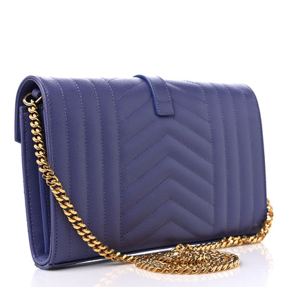Saint Laurent Grain De Poudre Mixed Matelasse Triquilt Monogram Chain Wallet Mauve 3 of 10