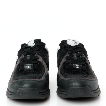 Chanel Mesh Suede Grained Calfskin Womens CC Sneakers 37.5 Black White 3 of 10