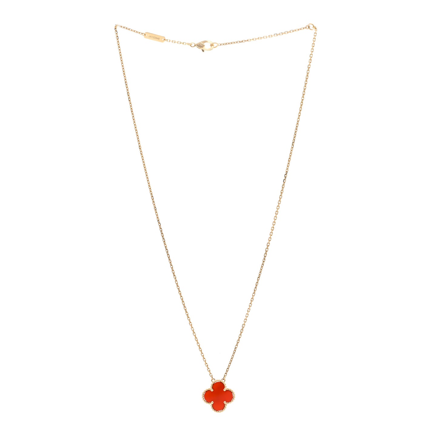 18K Yellow Gold Carnelian Vintage Alhambra Pendant Necklace