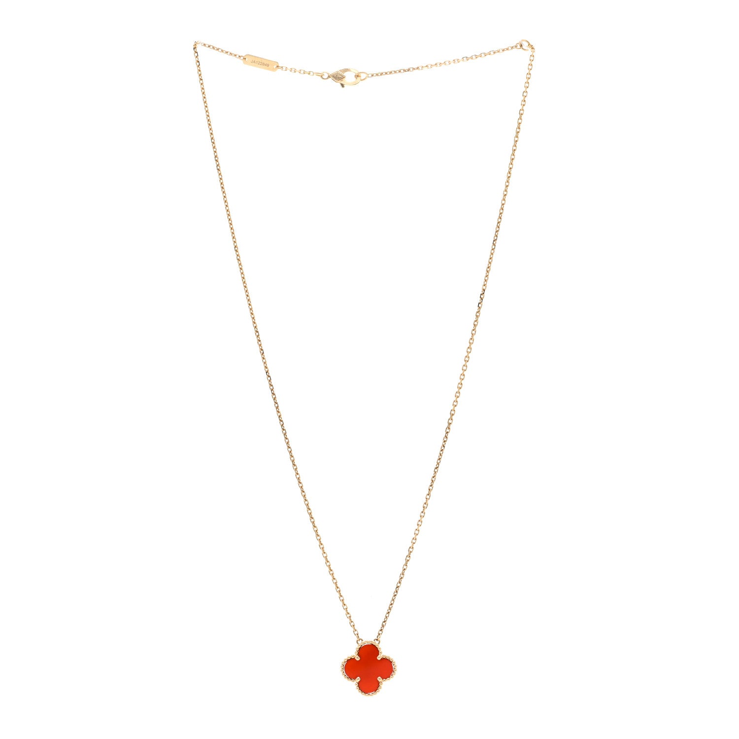 Van Cleef & Arpels 18K Yellow Gold Carnelian Vintage Alhambra Pendant Necklace 3 of 6