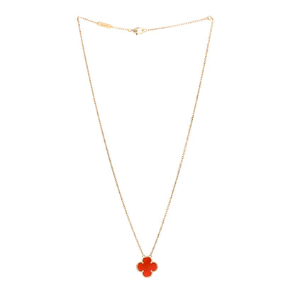 Van Cleef & Arpels 18K Yellow Gold Carnelian Vintage Alhambra Pendant Necklace 3 of 6