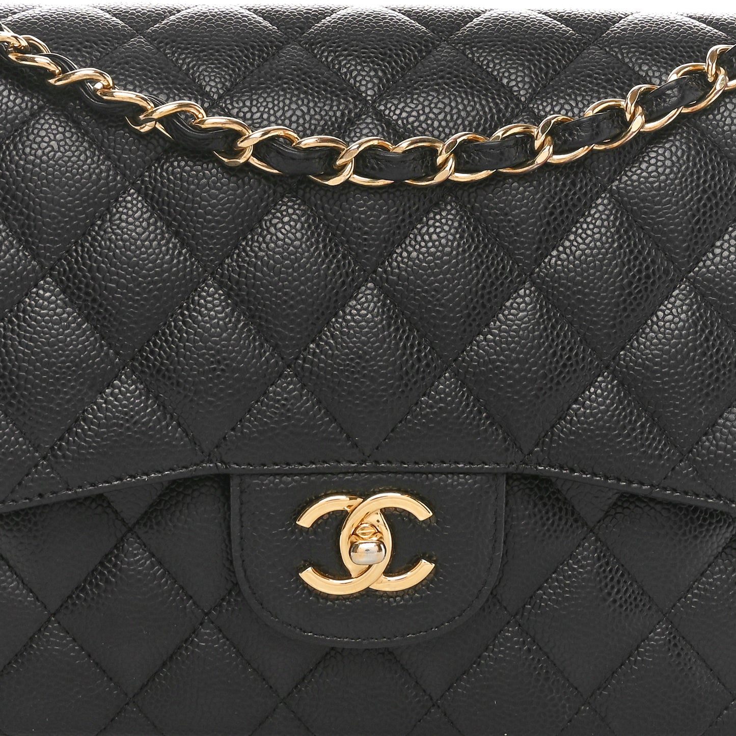 Caviar Quilted Jumbo Double Flap Black