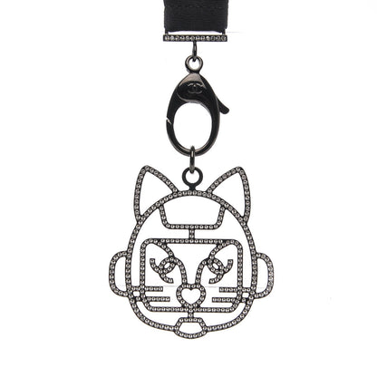 Chanel Crystal CC Emoji Robot Cat Lanyard Necklace Black Silver 3 of 7